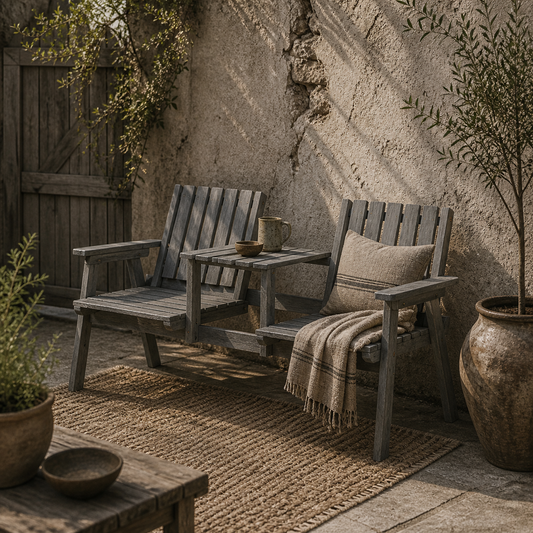 Sasumi Grey Wooden 2 Seater Slatted Bistro Set with Integrated Table