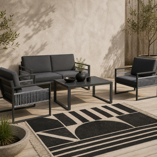 Yotono 4 Seater Grey Rattan Rope Garden Dining Set with Grey Cushions
