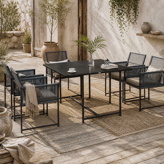 Nolu 4 Seater Metal Dark Grey Rattan Rope Garden Dining Set