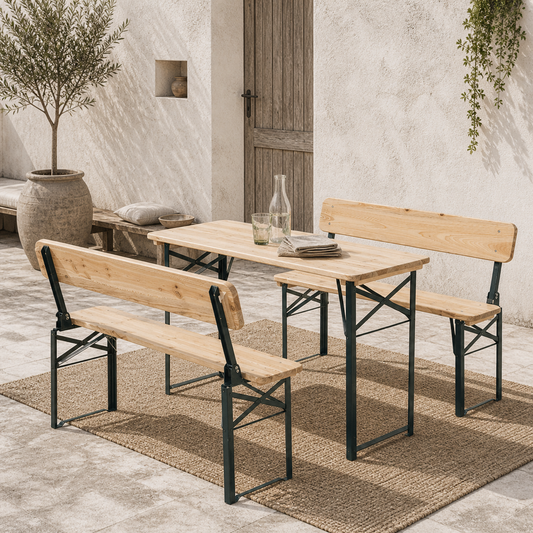 Mamoni Wood Natural Portable Folding Picnic Table With 2 Benches