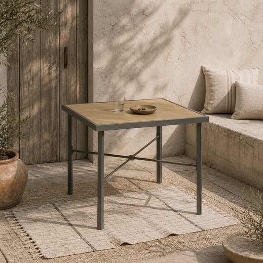 Yole Natural Wood Effect Square Garden Dining Table For 4 With Umbrella Hole