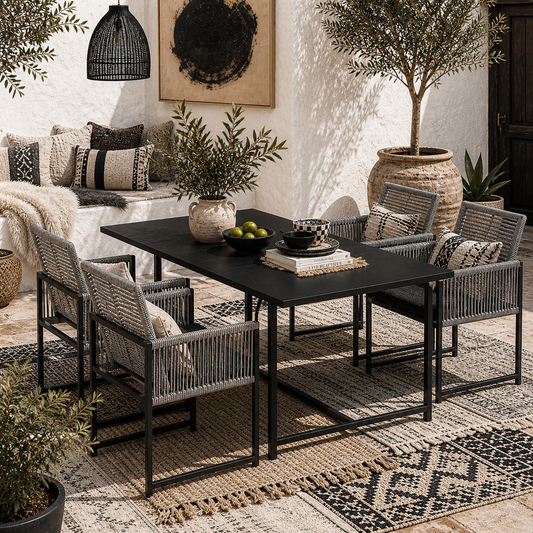 Riha Metal Grey 8 Seater Garden Dining Set Rattan String Design