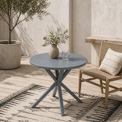 Revafa Metal Grey Round Garden Dining Table With Wood Effect