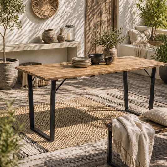 Naro Wood Brown Rectangular Outdoor Dining Table With Slatted Top And Parasol Hole For 6