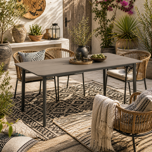 Modovele Metal Dark Grey Rectangular Outdoor Dining Table For 6