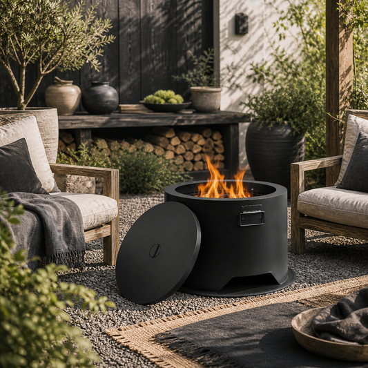Ralarari 60cm Steel Black Round Outdoor Garden Fire Pit With Lid
