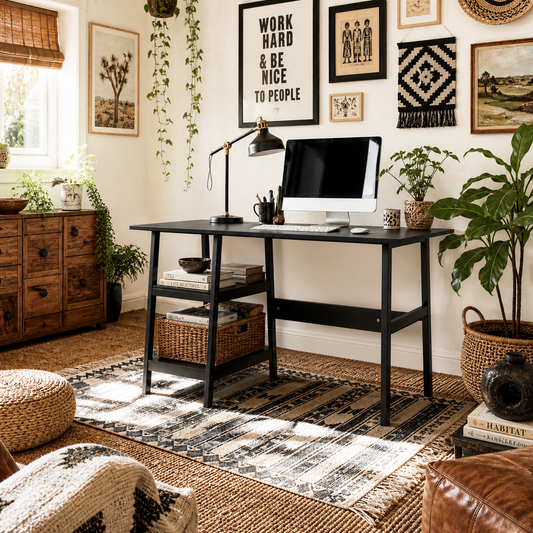 Talake  106cm Black Compact Study Desk With Bookshelf Storage