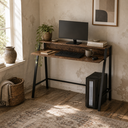 Lune 100cm Rustic Brown Compact Writing Desk With Integrated Storage Shelves