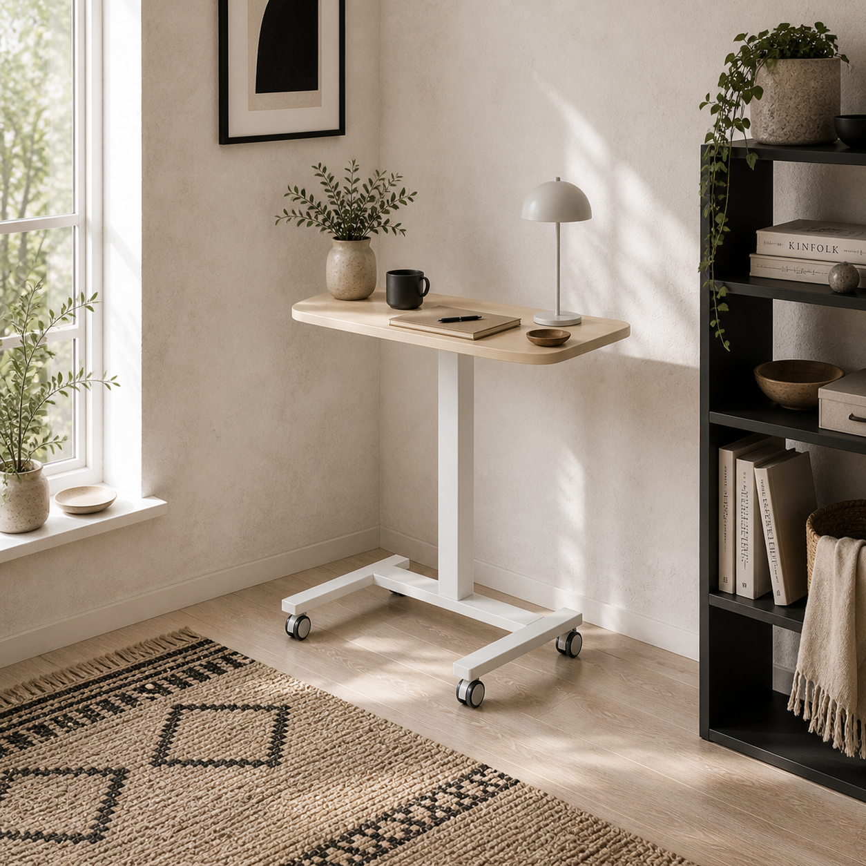 Coviro Small 65cm White And Wood Effect Desk Adjustable Height