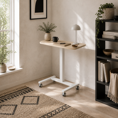Coviro Small 65cm White And Wood Effect Desk Adjustable Height
