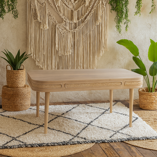 Chicago Cane and Carved Mango Wood 6 Seater Dining Table