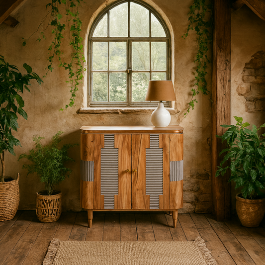Idaho Natural Acacia Wood and Brass 2 Door Cabinet