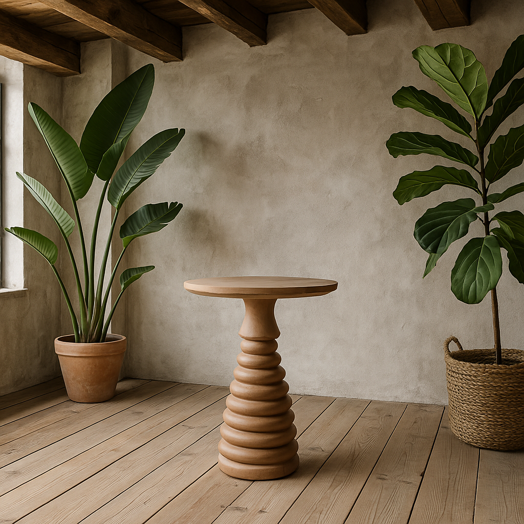 Chicago Cane and Carved Natural Mango Wood Side Table