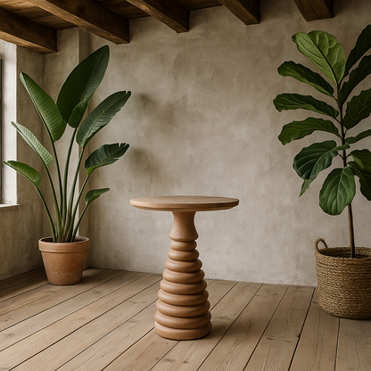 Chicago Cane and Carved Natural Mango Wood Side Table