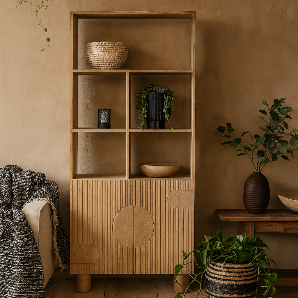 Buffalo Natural Mango Wood Bookcase with Two Door Cabinet