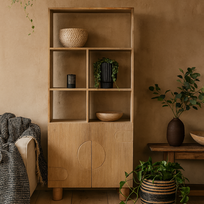 Buffalo Natural Mango Wood Bookcase with Two Door Cabinet
