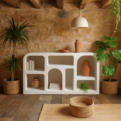 Atlanta Large White Abstract TV Display Sideboard with Open Storage