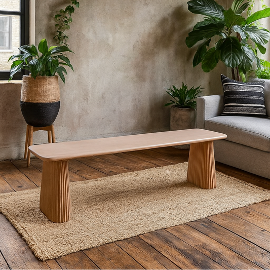 New Mexico Natural Mango Wood Dining Bench Ribbed Legs