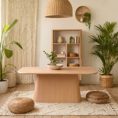 New Mexico Natural Mango Wood Six Seater Dining Table Ribbed Base