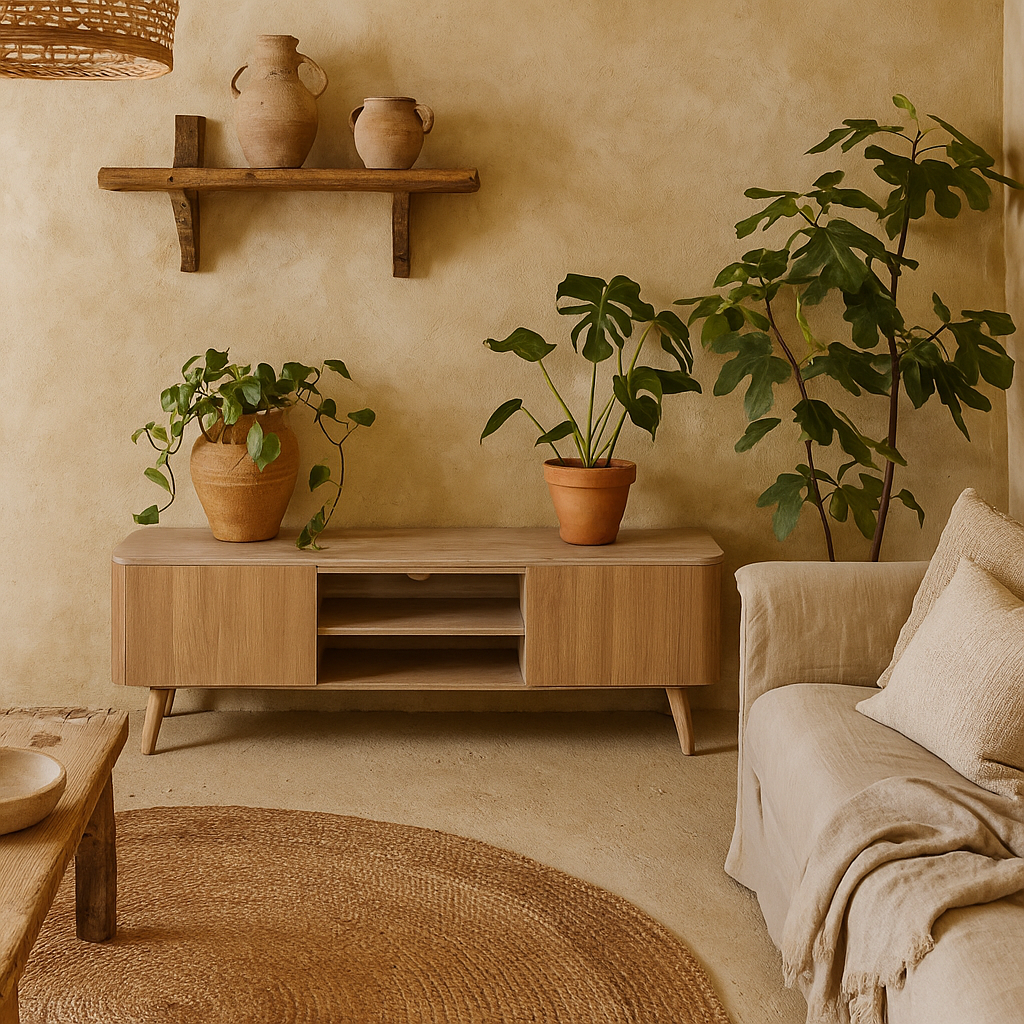 Boston Natural Oak and Brown Marble 2 Door TV Unit