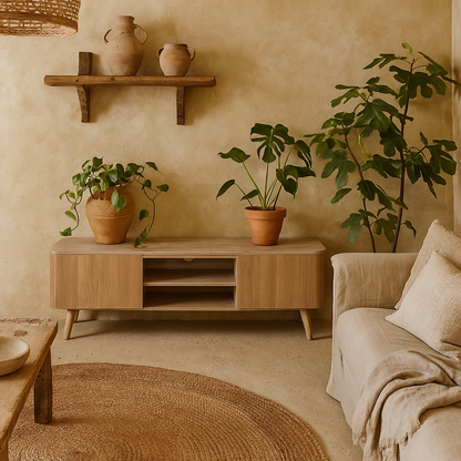 Boston Natural Oak and Brown Marble 2 Door TV Unit