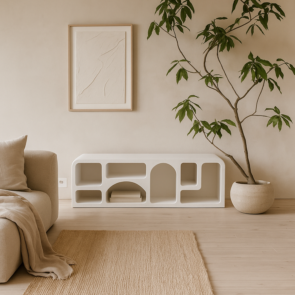 Large White Abstract TV Display Unit with Open Storage