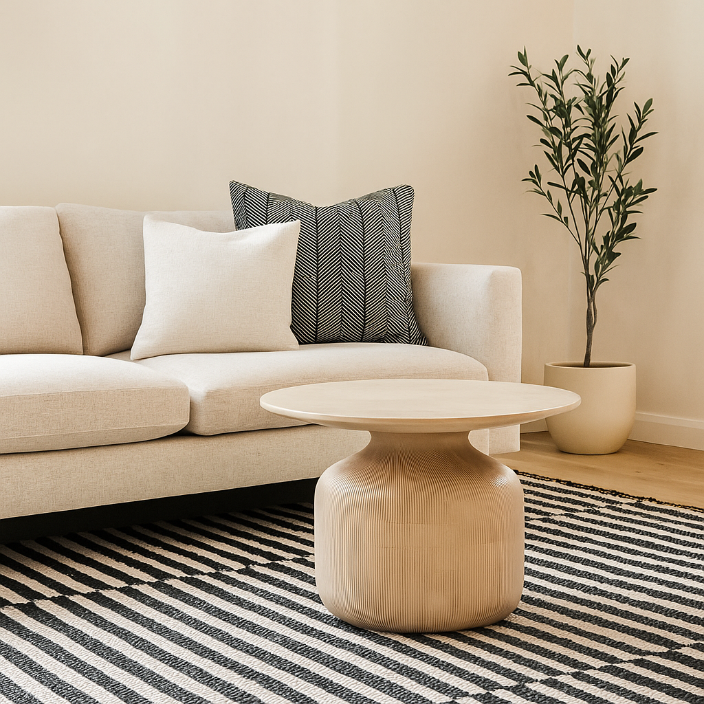 Chicago Cane and Natural Mango Wood Round Coffee Table