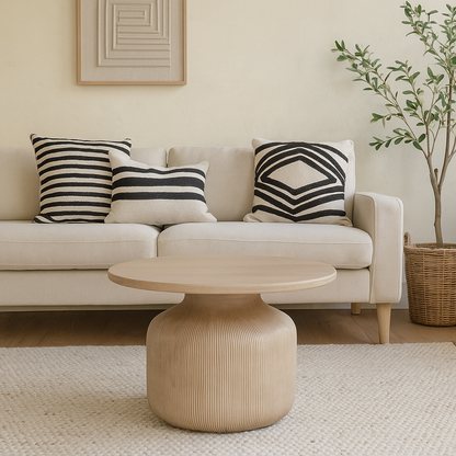 Chicago Cane and Natural Mango Wood Round Coffee Table