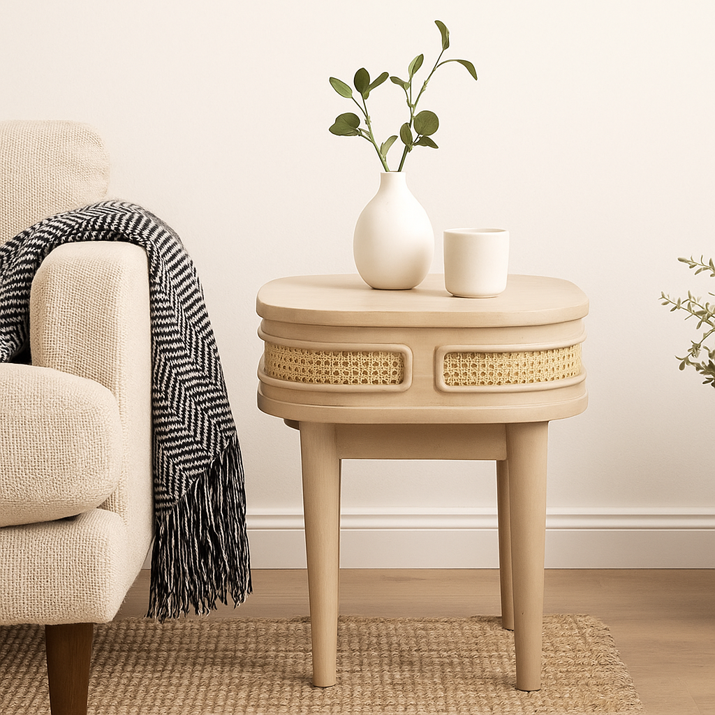 Chicago Cane Rattan and Natural Natural Mango Wood and Rattan Bedside Table