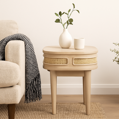 Chicago Cane Rattan and Natural Natural Mango Wood and Rattan Bedside Table