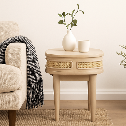 Chicago Cane Rattan and Natural Natural Mango Wood and Rattan Bedside Table