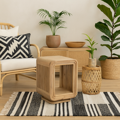 Arizona Carved Natural Mango Wood Open Bedside Table