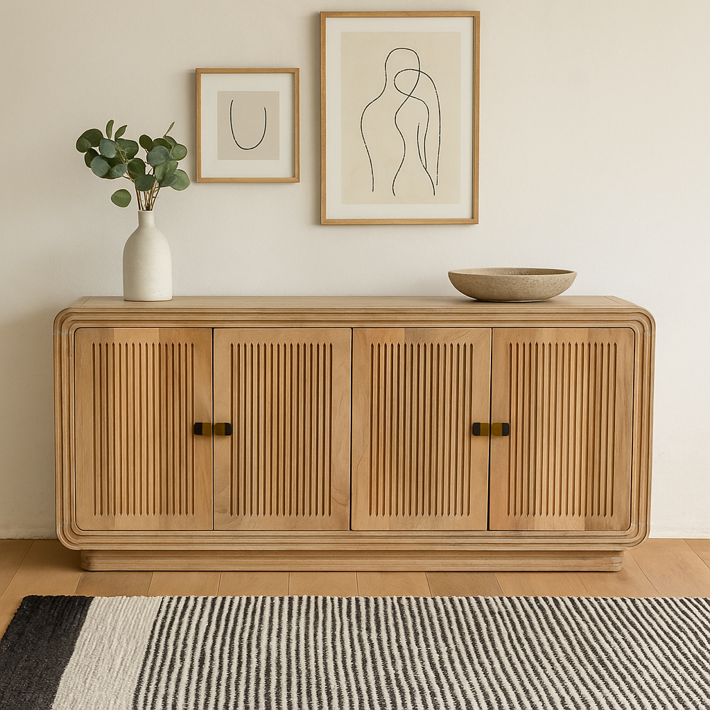 Arizona Carved Natural Mango Wood 4 Door Sideboard