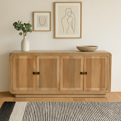 Arizona Carved Natural Mango Wood 4 Door Sideboard