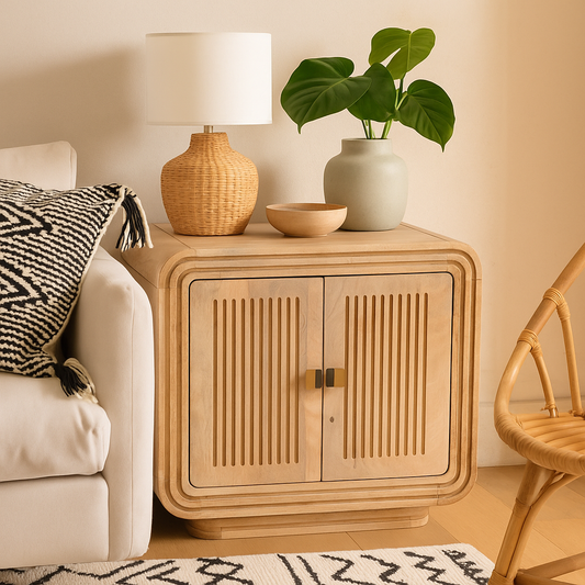 Arizona Carved Natural Mango Wood 2 Door Cabinet