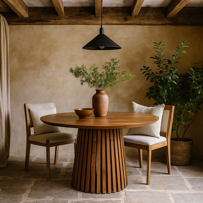 Birmingham Slatted Mango Wood Round 4 Seater Dining Table