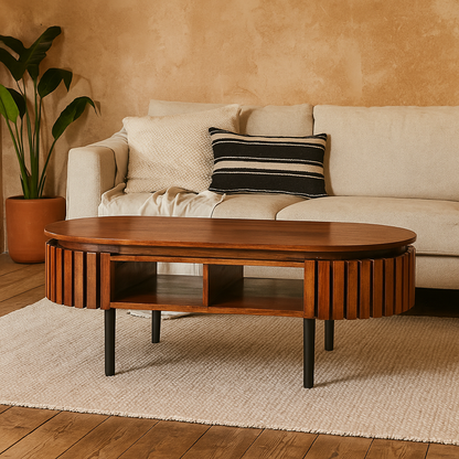 Birmingham Slatted Mango Wood Rectangular Coffee Table with Storage Shelf