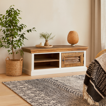 Alington White Natural and Solid Wood Shoe Storage Bench