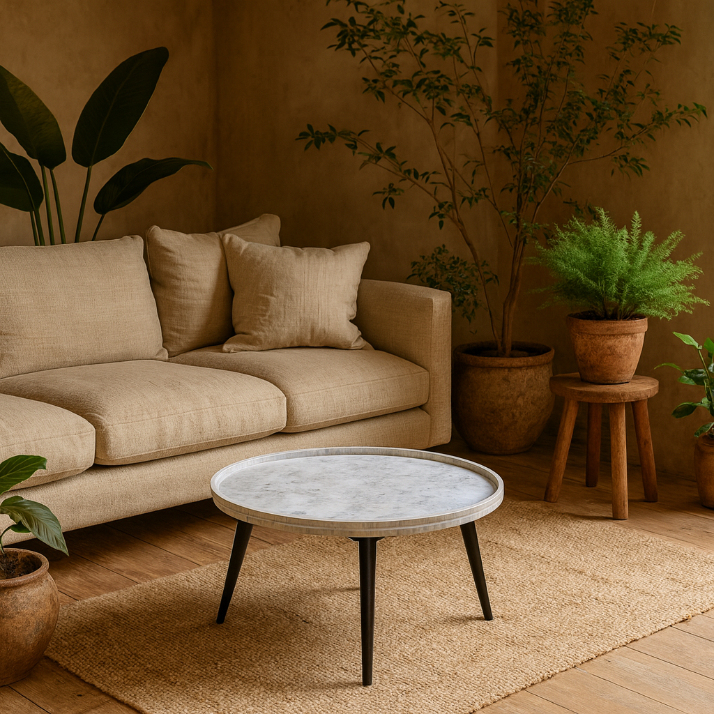 Alabama Marble Top Coffee Table With Black Metal Legs