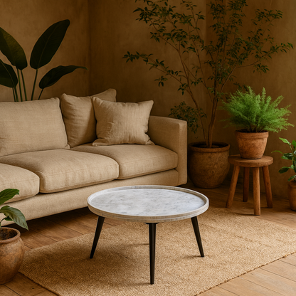 Alabama Marble Top Coffee Table With Black Metal Legs