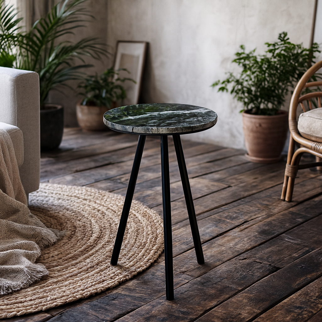 Alabama Black Marble Top Side Table With Metal Legs
