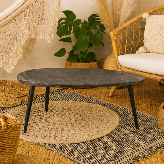 Alabama Black Marble Top Coffee Table With Metal Legs