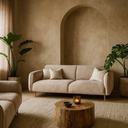 Set of 2 Cambridge 3 Seater Upholstered Sofas Fay Beige Fabric