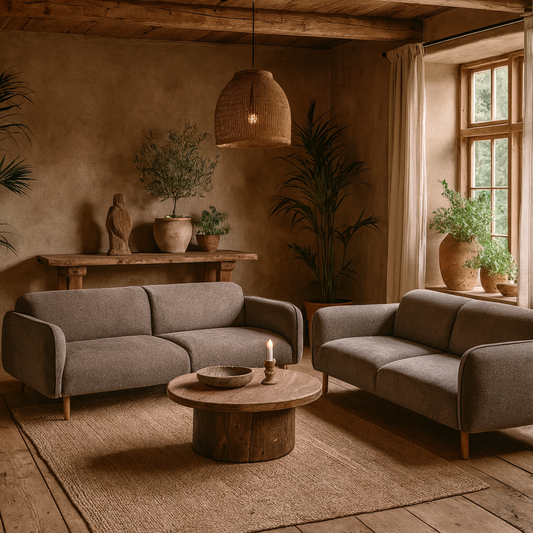 Set of 2 Cambridge 3 Seater Upholstered Sofas Fay Dusty Brown Fabric