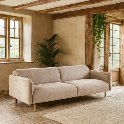 Cambridge 3 Seater Upholstered Sofa in Fay Beige Fabric
