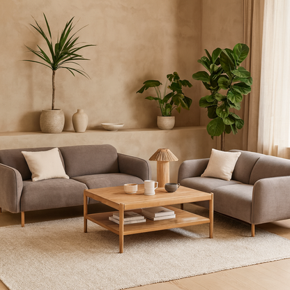 Cambridge  Set of 2 Dusty Brown Fabric Oak Base Sofa 2.5 Seater and 3 Seater