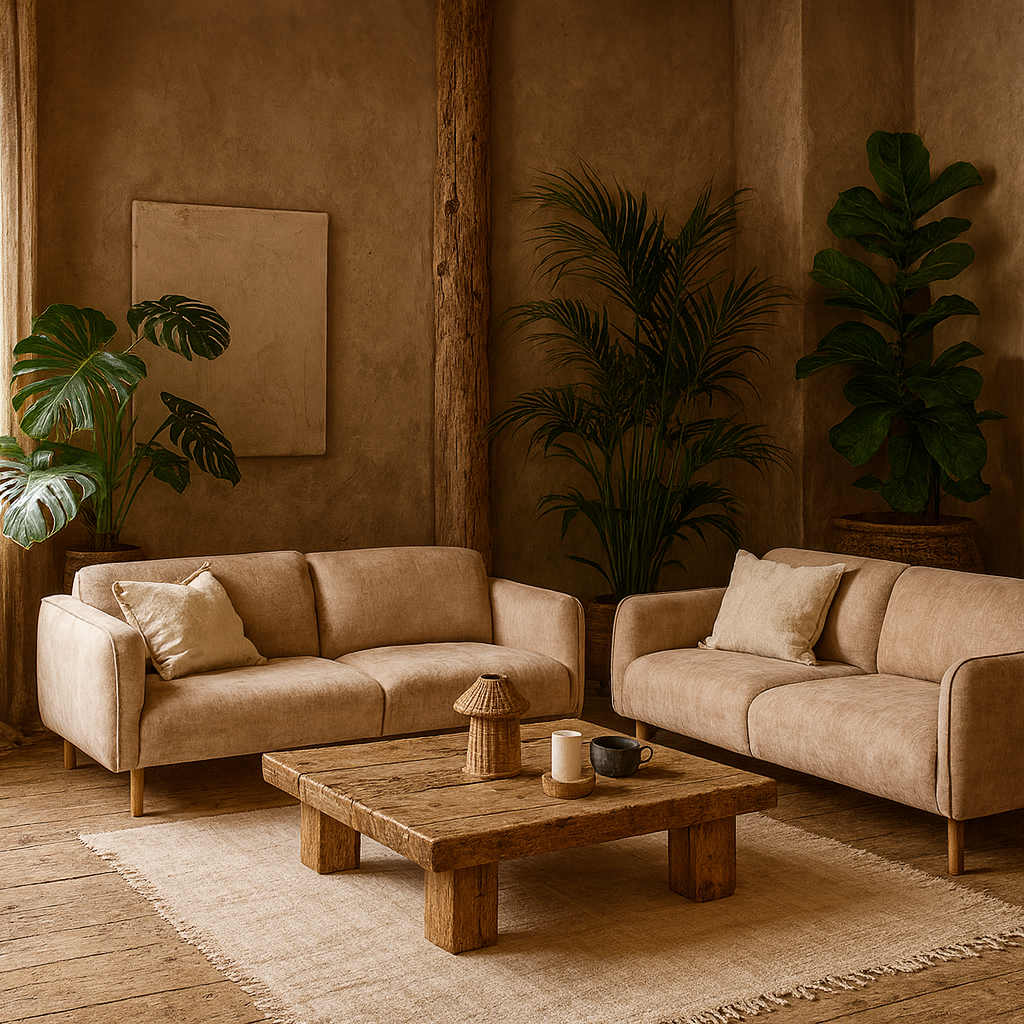 Cambridge Set of 2 Fay Beige Fabric Oak Base Sofa 2.5 Seater and 3 Seater