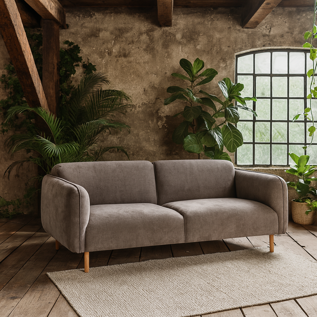 Cambridge 2.5 Seater Sofa in Dusty Brown Fabric Oak Base