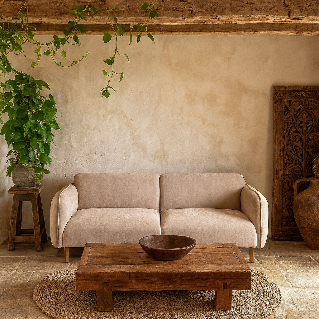 Cambridge 2.5 Seater Sofa in Fay Beige Fabric Oak Base