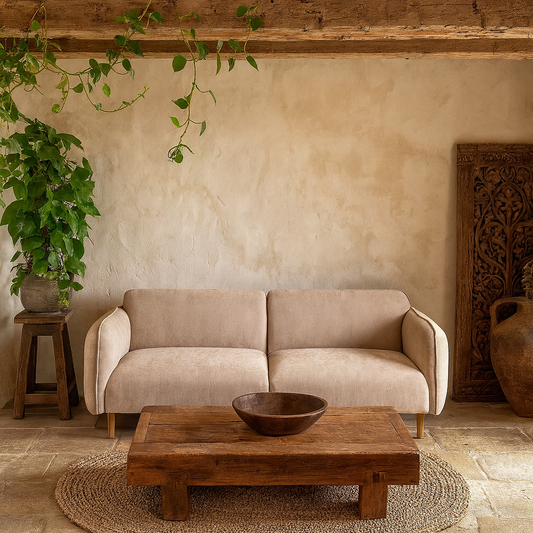 Cambridge 2.5 Seater Sofa in Fay Beige Fabric Oak Base